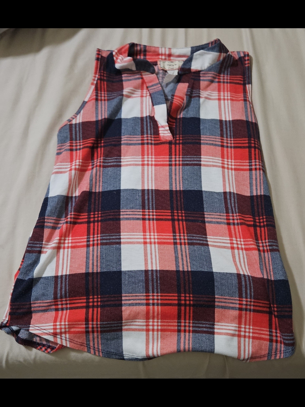 Sleeveless Plaid Tunic Top - Coral Navy White